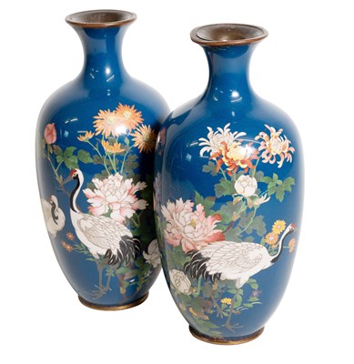 Lot 11 - A Pair of Japanese Cloisonne Enamel Vases,...