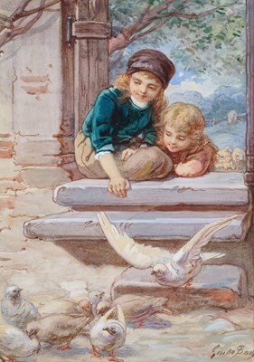 Lot 390 - Guido Bach RI (1828-1905) Two young boys...