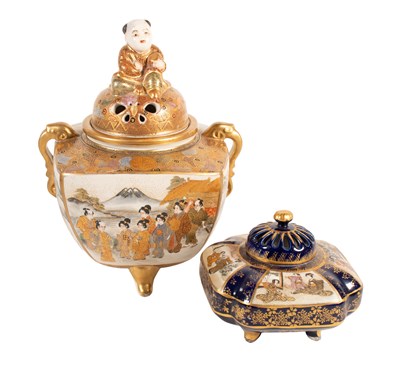Lot 7 - A Satsuma Earthenware Koro and Cover, Meiji...