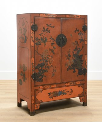 Lot 99 - A Chinese Red Lacquer Double Door Cabinet,...