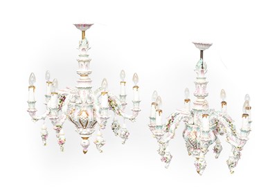 Lot 1215 - A Pair of Dresden Porcelain Seven-Light...