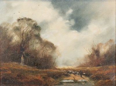 Lot 316 - John Trickett (b.1953) Figure droving sheep in...