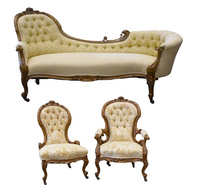 Lot 570 - A Victorian Carved Walnut Three-Piece Salon...
