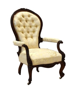 Lot 495 - A Victorian Carved Walnut Open Armchair, circa...