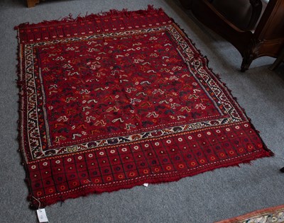 Lot 1136 - Kashgai Rug, the blood red field with an...