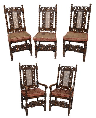 Lot 1243 - A Set of Five 19th Century Carved Oak Dining...