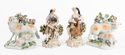 Lot 15 - A Pair of Derby Porcelain Models of a Ram and...