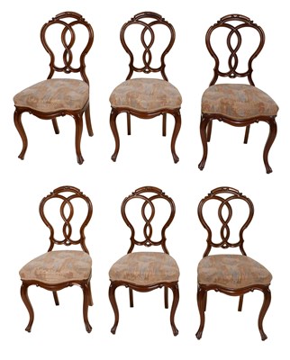 Lot 1244 - A Set of Six Victorian Balloon-Back Dining Chairs