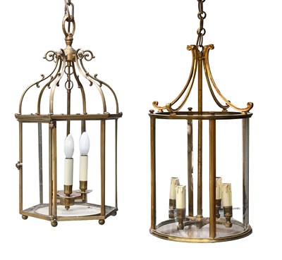 Lot 550 - A Brass Hall Lantern, in George III style, of...