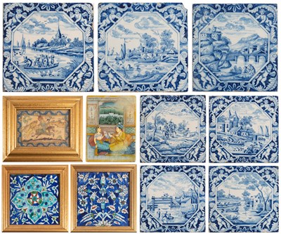 Lot 174 - Seven Dutch Delft Tiles, painted in blue with...