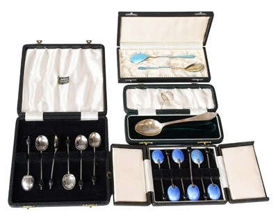 Lot 53 - A Collection of Cased Sets of Silver Spoons,...