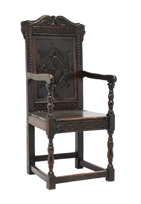Lot 461 - A Joined Oak Wainscot-Type Armchair, with...