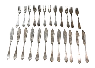 Lot 97 - A Set of Twelve Continental Silver Fish-Eaters,...