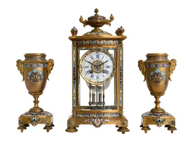 Lot 258 - A French Champleve Enamel Striking Clock...