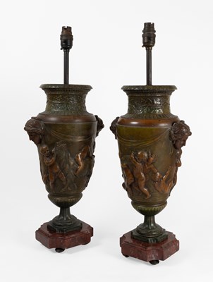 Lot 168 - A Pair of Patinated Metal Urns, late 19th...