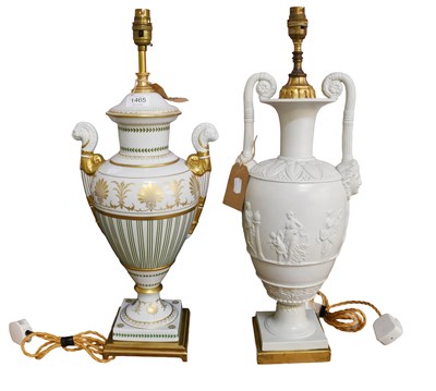 Lot 1465 - A French Porcelain Table Lamp, in Empire style,...
