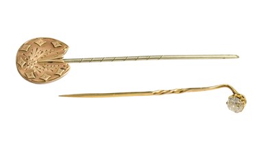 Lot 190 - A Diamond Stick Pin, the cushion cut diamond...