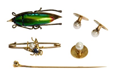 Lot 234 - Three Cultured Pearl Dress Studs, stamped...