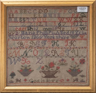 Lot 1027 - 19th Century Alphabet Sampler, worked by Maria...