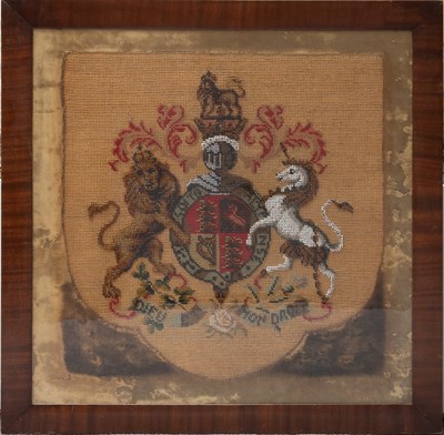 Lot 1022 - Late 19th Century Circular Beadwork Crest on a...