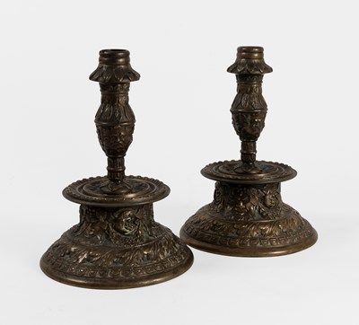 Lot 187 - A Pair of Dutch Bronze Candlesticks, in 16th...