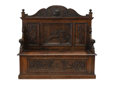 Lot 587 - A Victorian Carved Oak Hall Bench, circa 1880,...