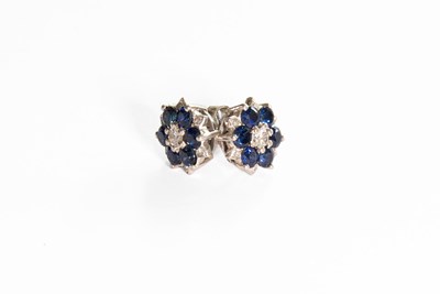 Lot 178 - A Pair of Sapphire and Diamond Cluster...