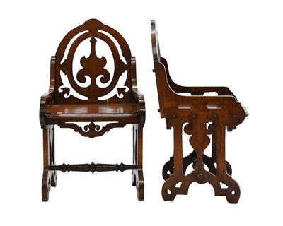 Lot 581 - A Pair of Victorian Carved Oak Hall Chairs,...