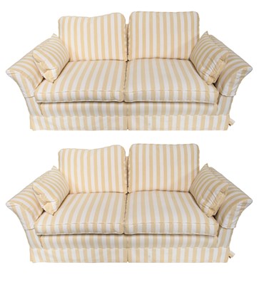 Lot 1246 - A Pair of Striped Two-Seater Sofas, each 180cm...