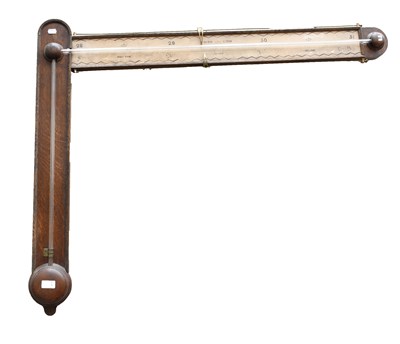 Lot 1179 - An Oak Cased Angle Barometer, signed Davis,...