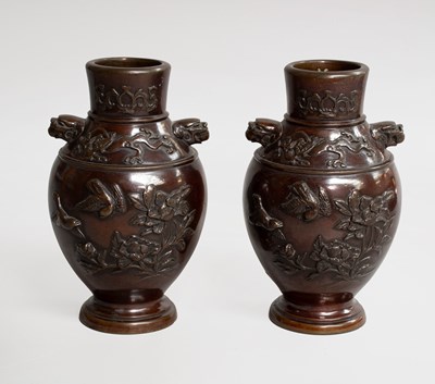 Lot 267 - A Pair of Japanese Bronze Vases, Meiji Period,...