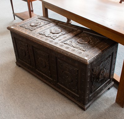 Lot 1238 - An 18th Century Oak Three Panel Coffer,...