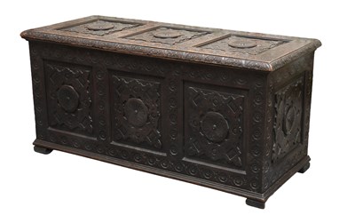 Lot 1449 - An 18th Century Oak Three Panel Coffer,...