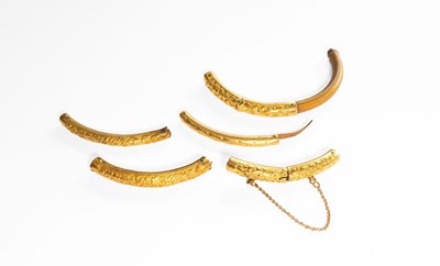 Lot 220 - Bangle Sections, five curved and textured...