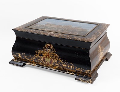 Lot 141 - A Victorian Ebonised Papier-mâché Workbox,...