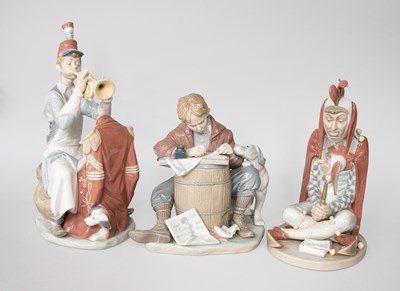Lot 295 - Three Lladro Porcelain Figures, trumpet player,...