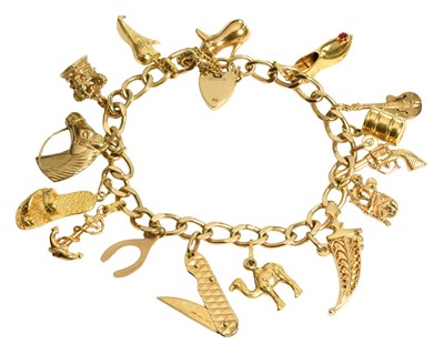 Lot 206 - A 9 Carat Gold Curb Link Bracelet, suspending...