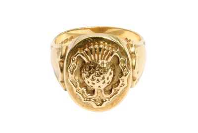 Lot 187 - A 9 Carat Gold Signet Ring, with applied...