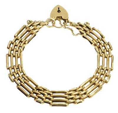 Lot 231 - A 9 Carat Gold Gate Link Bracelet, with a 9...