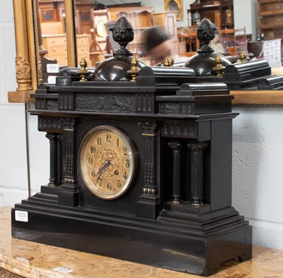 Lot 1233 - A Black Slate Striking Mantel Clock, circa...