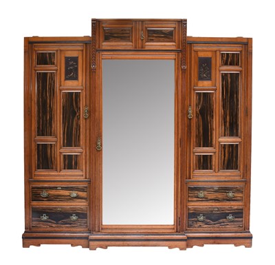 Lot 1271 - A Mirrored Breakfront Wardrobe, stamped A Lamb,...