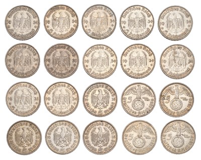 Lot 148 - Germany, Assorted Five Reichsmark Coins, 20 in...