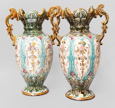 Lot 351 - A Pair of 19th Century Majolica Twin-handled...