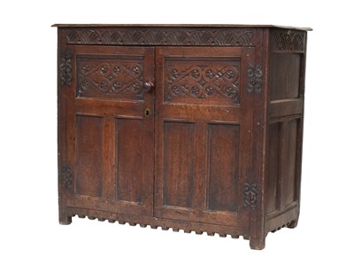 Lot 1282 - An 18th Century Carved Oak Two Drawer Cupboard,...