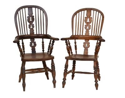 Lot 1249 - Two Victorian Pad Arm Windsor Chairs,...