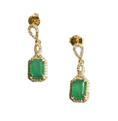 Lot 200 - A Pair of Emerald and Diamond Earrings, an...