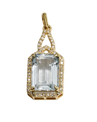 Lot 236 - An Aquamarine and Diamond Pendant, the emerald-...