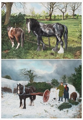 Lot 1100 - W. A. G. Ward FBSP (Contemporary) Horses in a...