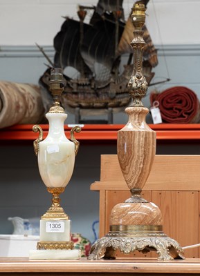 Lot 1305 - A Green Onyx and Gilt Metal Table Lamp,...