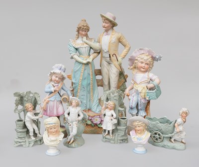 Lot 316 - A Collection of Coloured Bisque Figure Groups,...